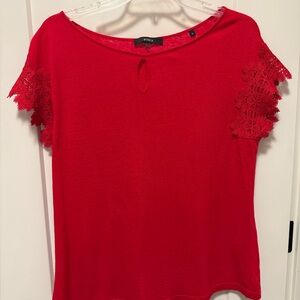 Red Lace Sleeve Women's Top
